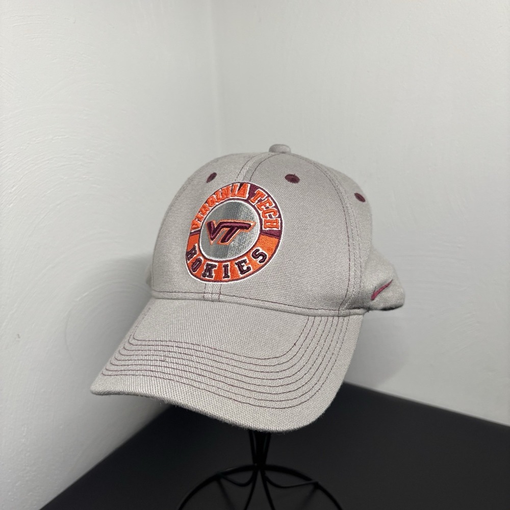 Virginia Tech Nike Hat Swoosh Flex Baseball Cap Gray Hokies Maroon Orange VT - Picture 1 of 7